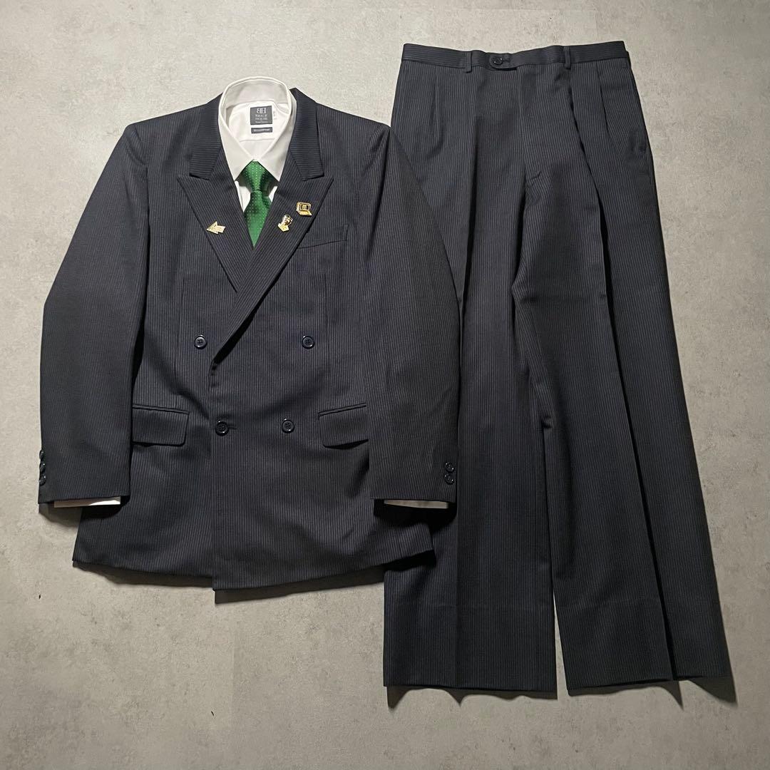 特注【vintage】セットアップ ダブルスーツ カジュアル　ストライプ　黒