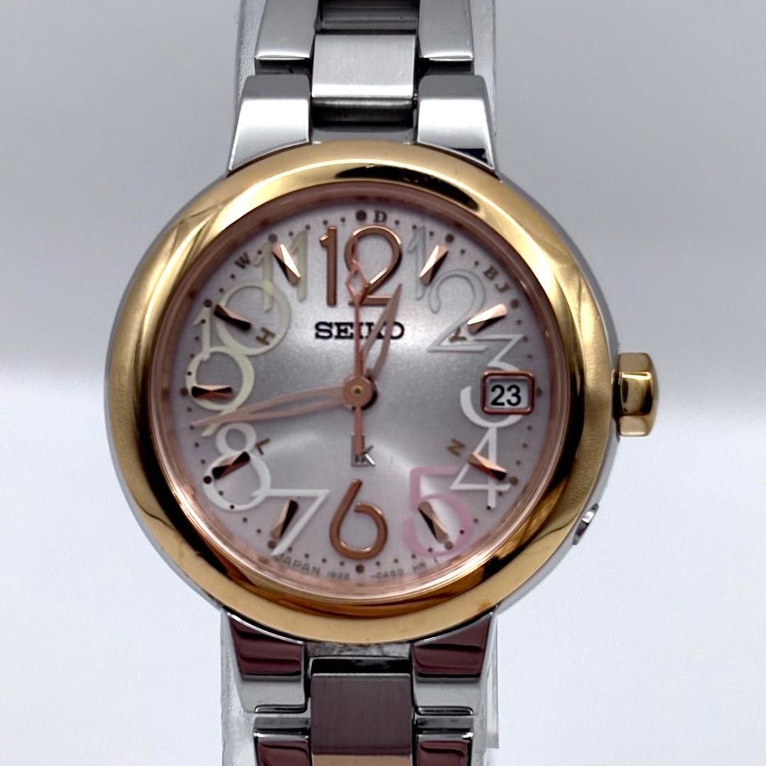 セイコー ルキア 電波ソーラー デイト レディース ピンク 稼働品