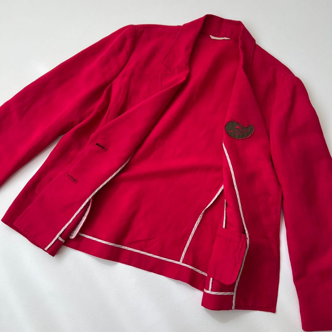 良品　ETRO エトロ　リネンジャケット　麻　レッド テーラードジャケット 44