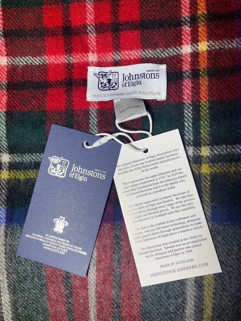 Johnstonsジョンストンズ カシミア大判ストールマフラー タータンチェック