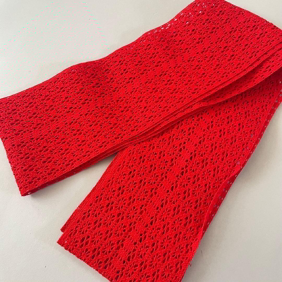 七五三　3歳　正絹　総絞りのお着物セット　赤色半幅帯コーデ