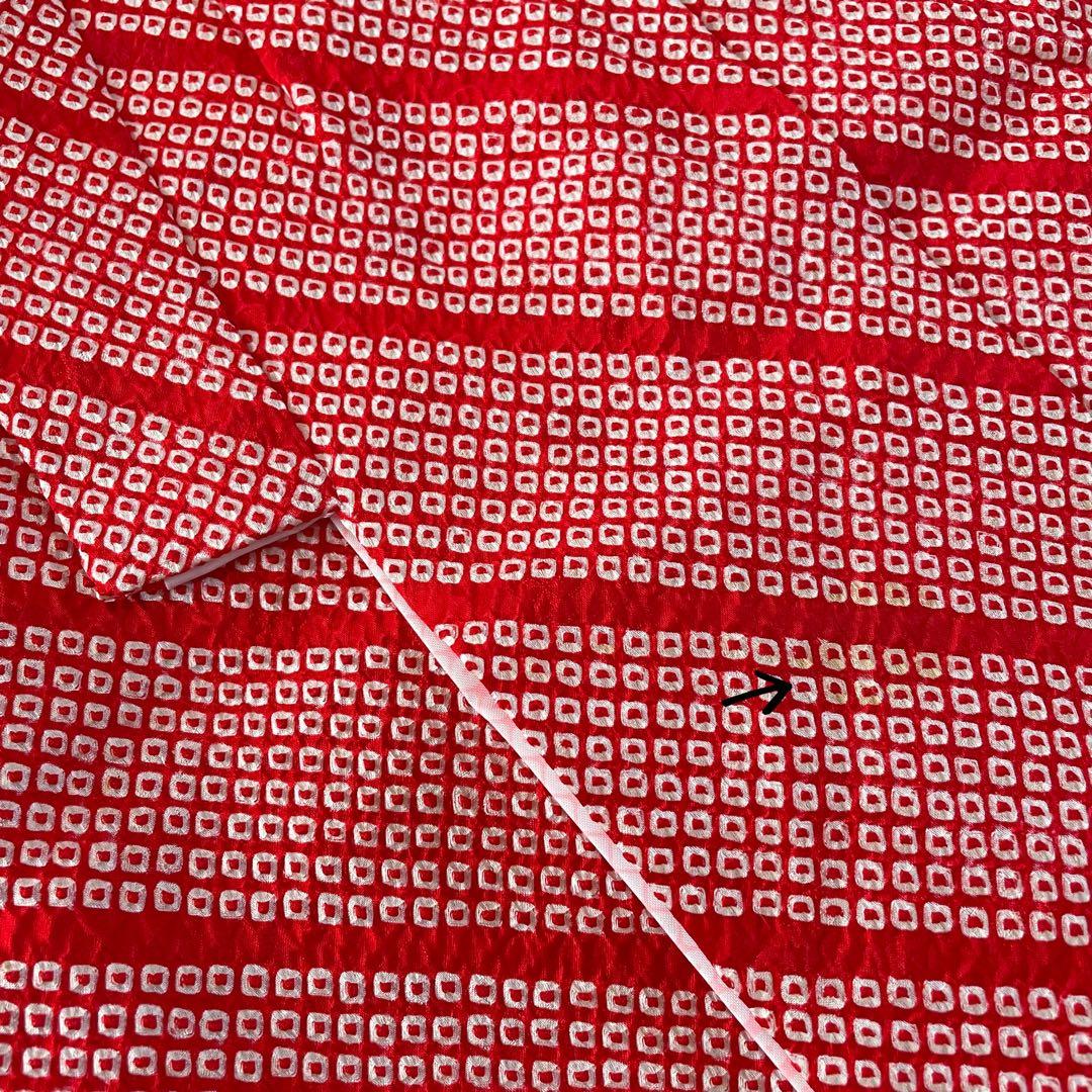 七五三　3歳　正絹　総絞りのお着物セット　赤色半幅帯コーデ