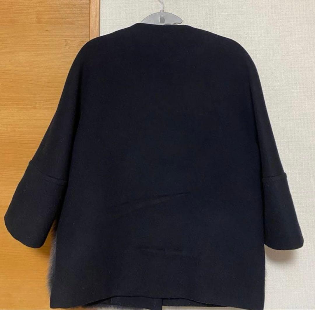 マルニ MARNI コート ノーカラー ネイビー 紺 ファー