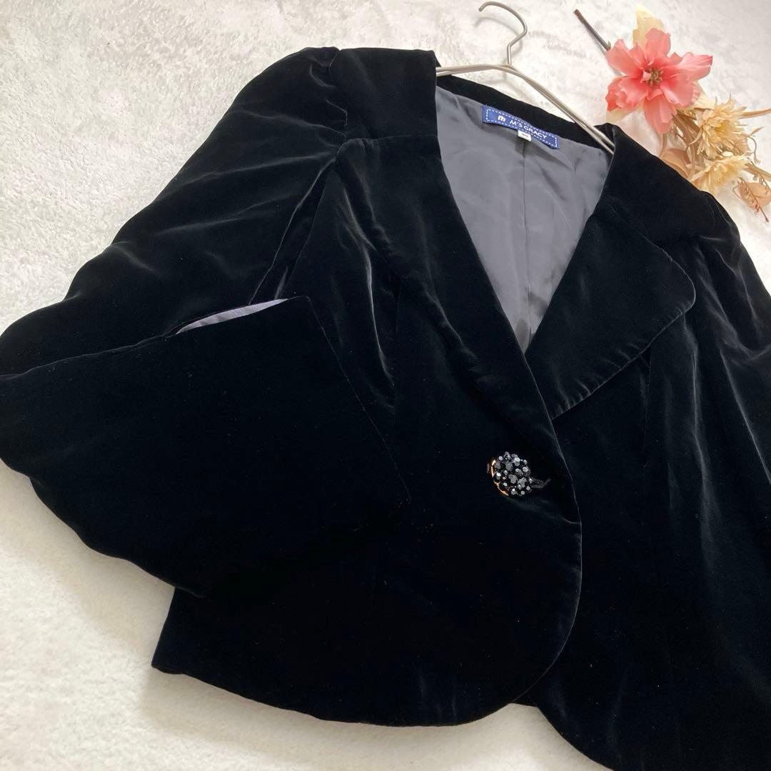 美品　エムズグレイシー　ベロアジャケット　ビジューボタン　パワーショルダー　L