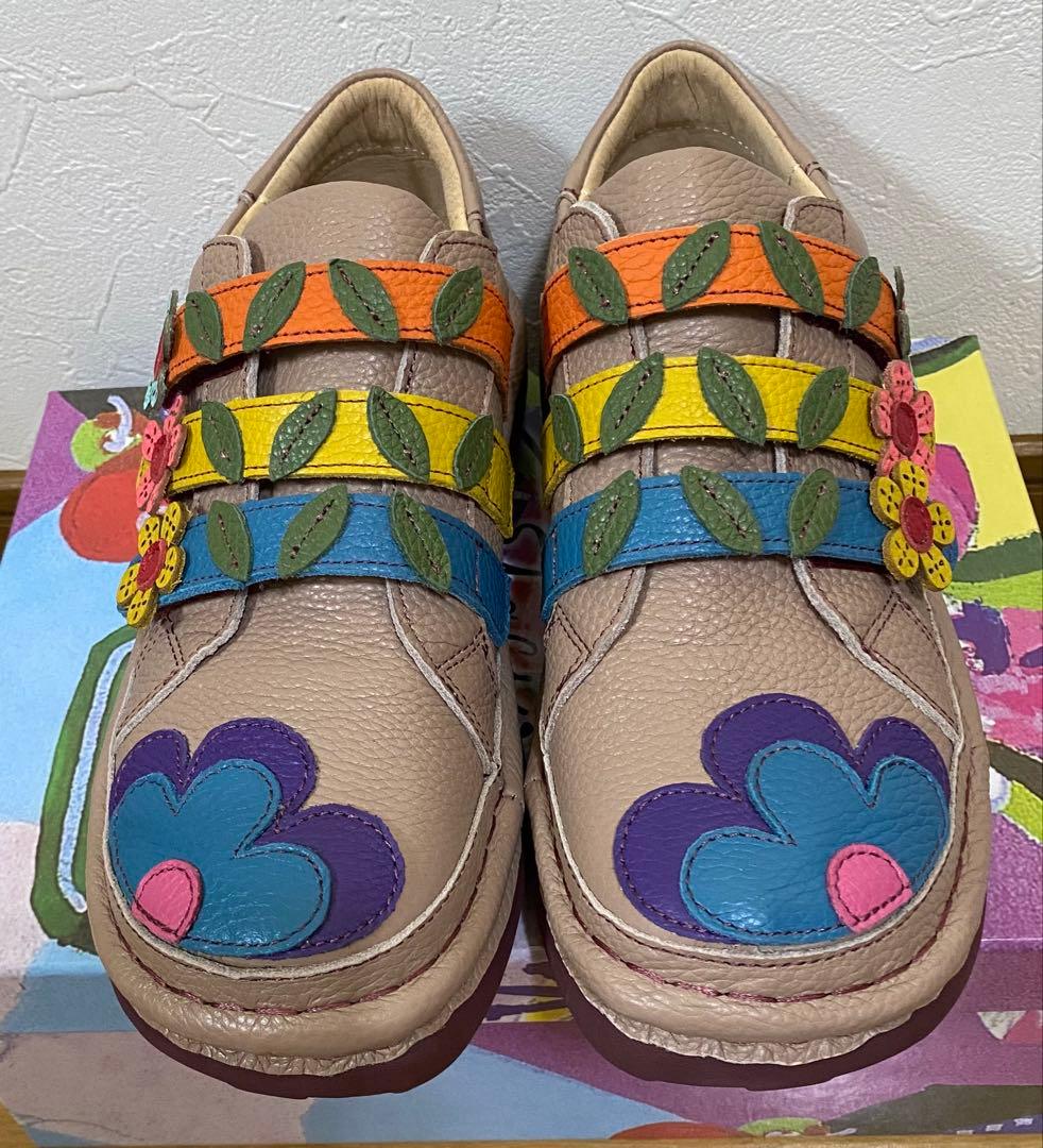 未使用estacion エスタシオン　お花モチーフシューズ　Lサイズ　ラスト1点