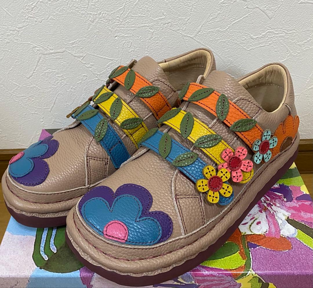 未使用estacion エスタシオン　お花モチーフシューズ　Lサイズ　ラスト1点