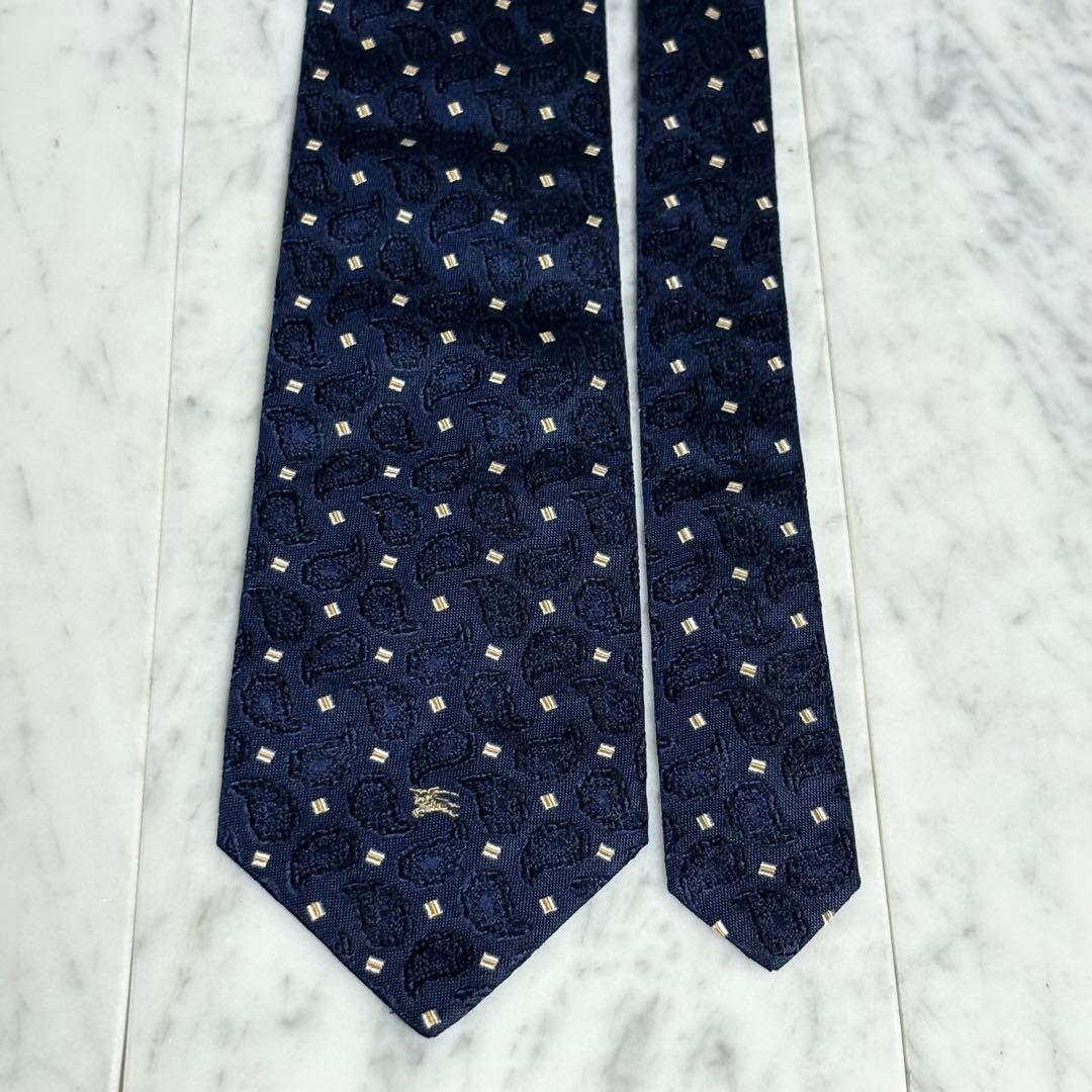 BURBERRY ネクタイ ネイビー ペイズリー柄 ロゴ柄