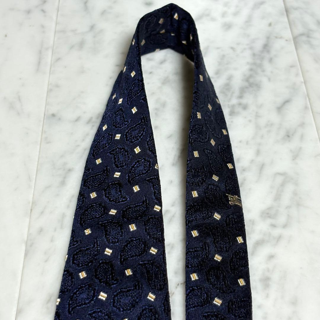 BURBERRY ネクタイ ネイビー ペイズリー柄 ロゴ柄