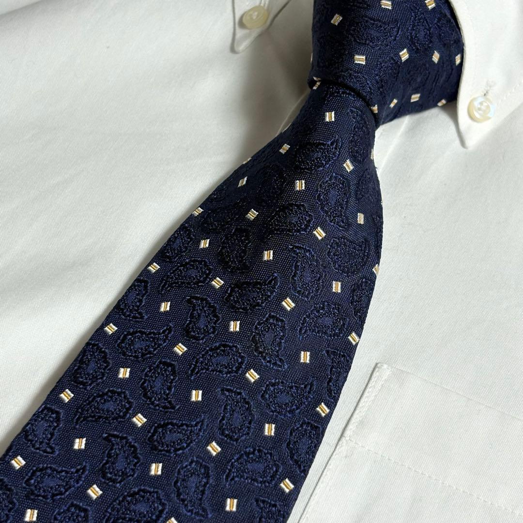 BURBERRY ネクタイ ネイビー ペイズリー柄 ロゴ柄