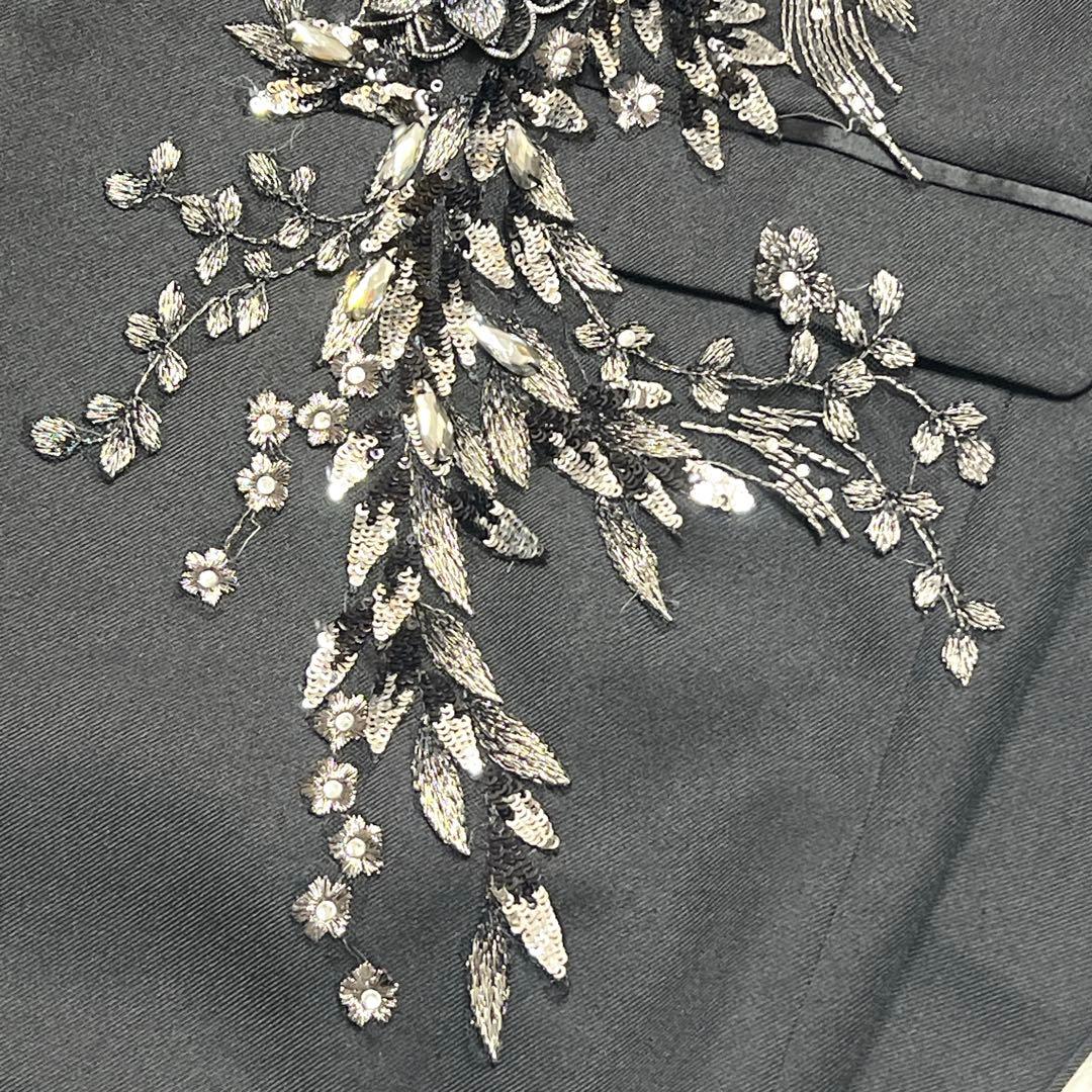 【主役級】ビジュー花柄刺繍 メンズテーラードジャケット XXL ステージ衣装 黒