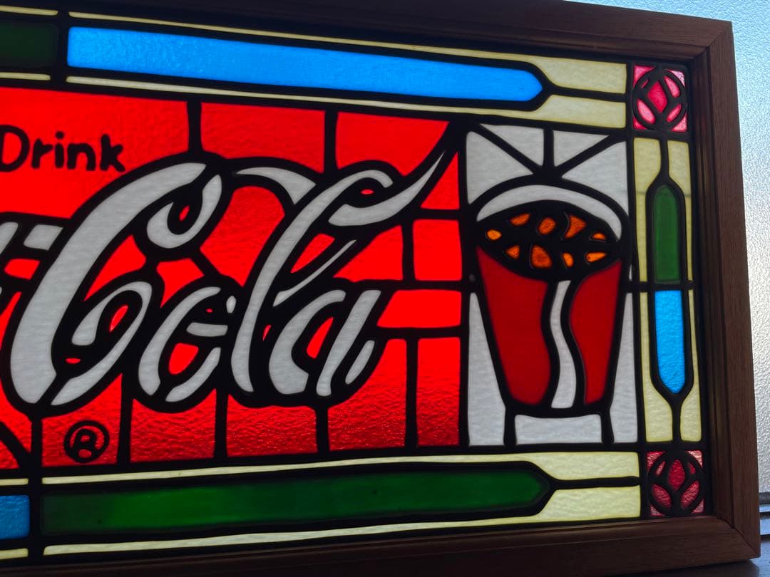 超レア　美品　コカコーラ　ステンドグラス大きな壁飾り　80㎝×33.5㎝