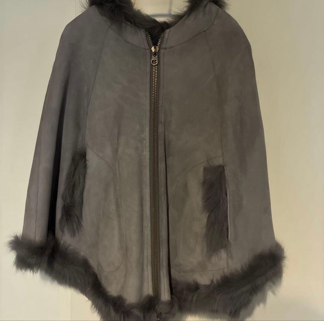 ムートン　羊革　リバーシブル　ポンチョ