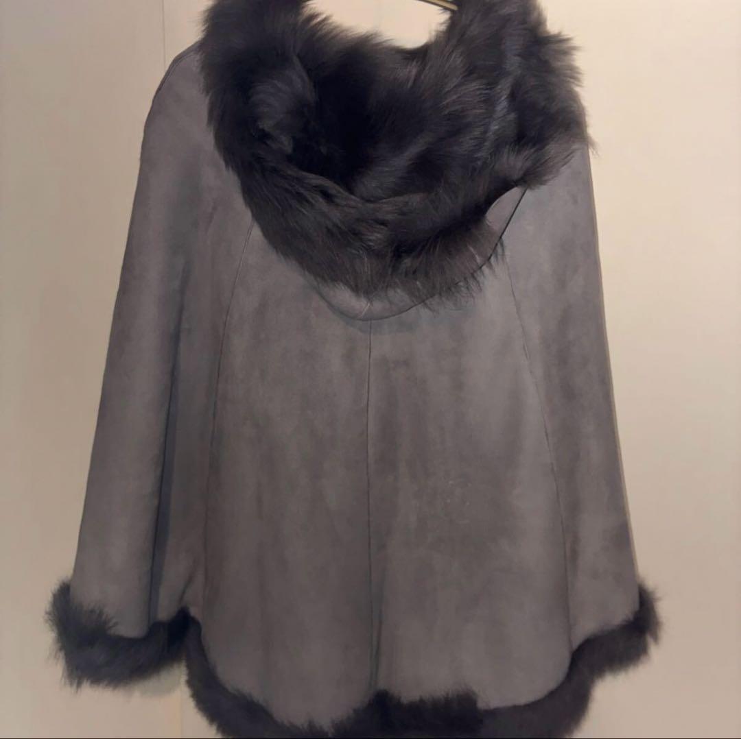 ムートン　羊革　リバーシブル　ポンチョ