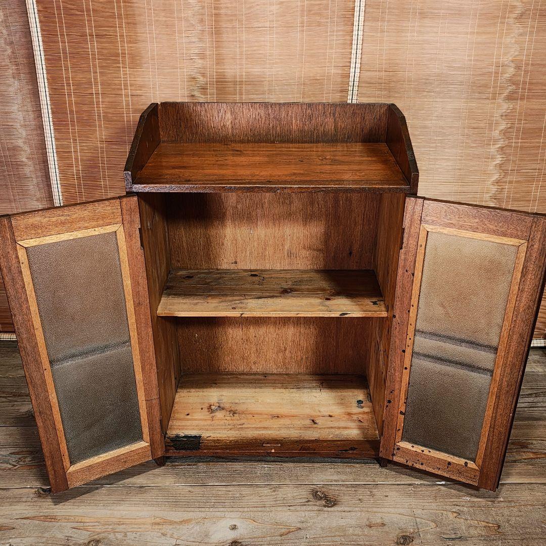 ガラス扉の棚　食器棚　本棚　昭和レトロ　古家具