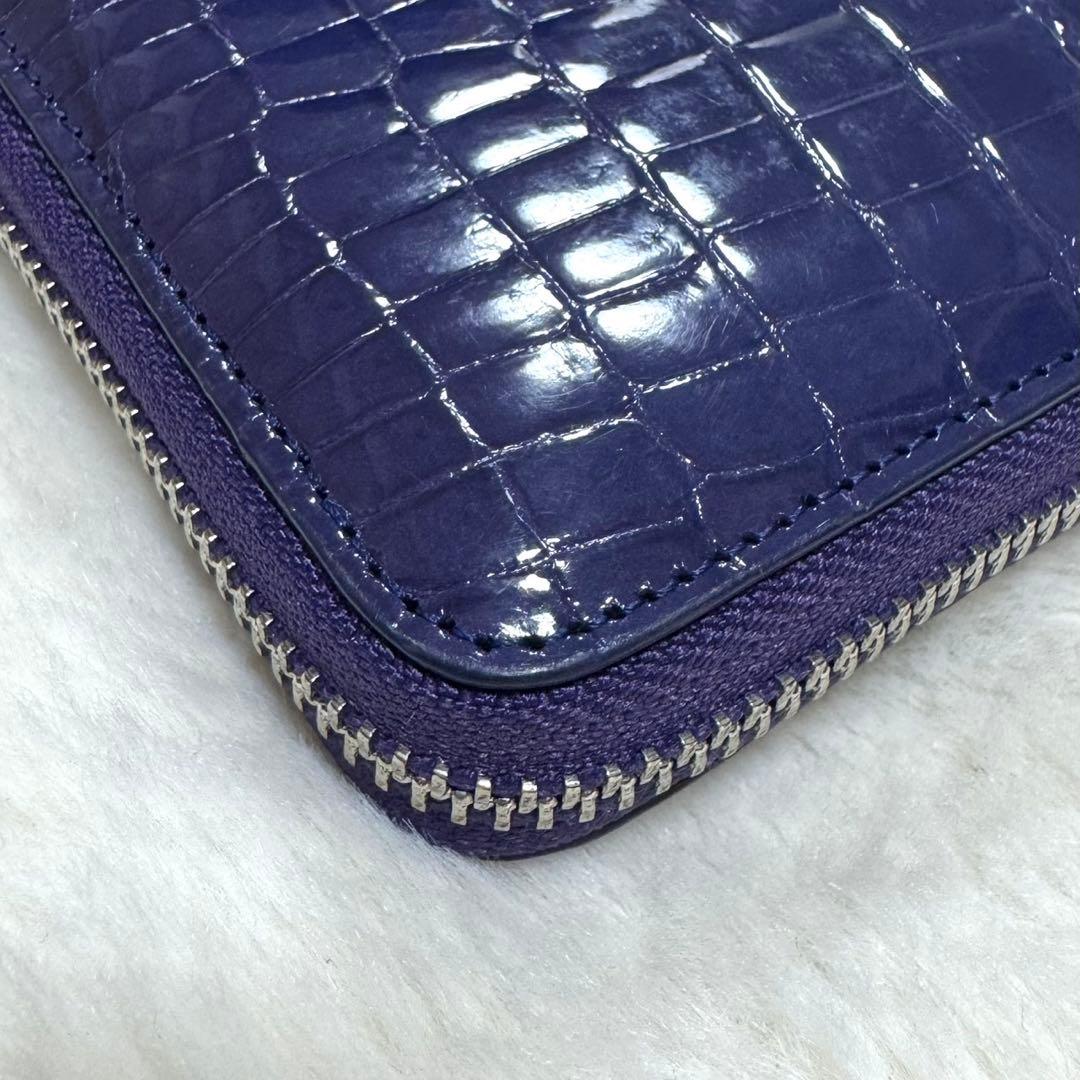 リアルクロコダイルレザー長財布　パープル　シャイニング　光沢　鰐革　ワニ　紫色