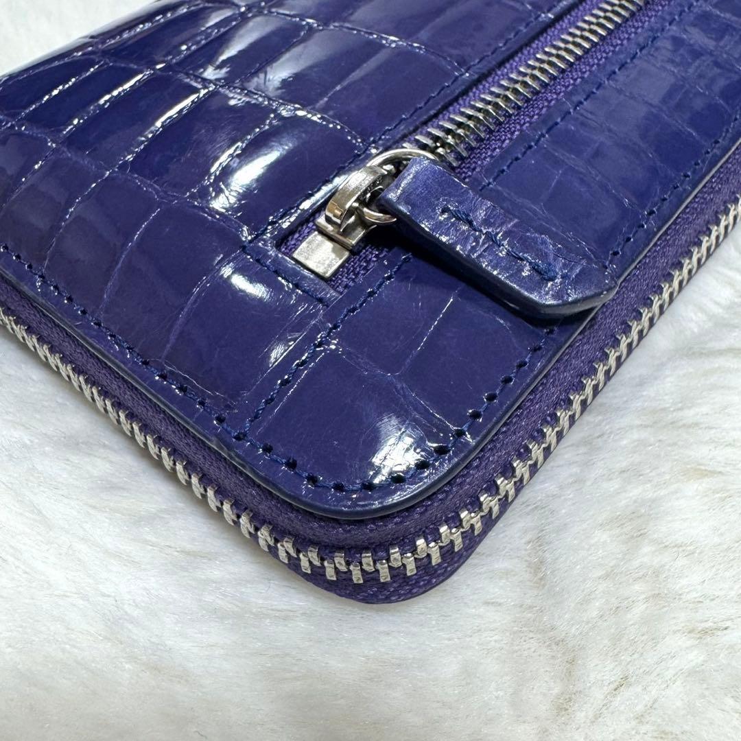 リアルクロコダイルレザー長財布　パープル　シャイニング　光沢　鰐革　ワニ　紫色