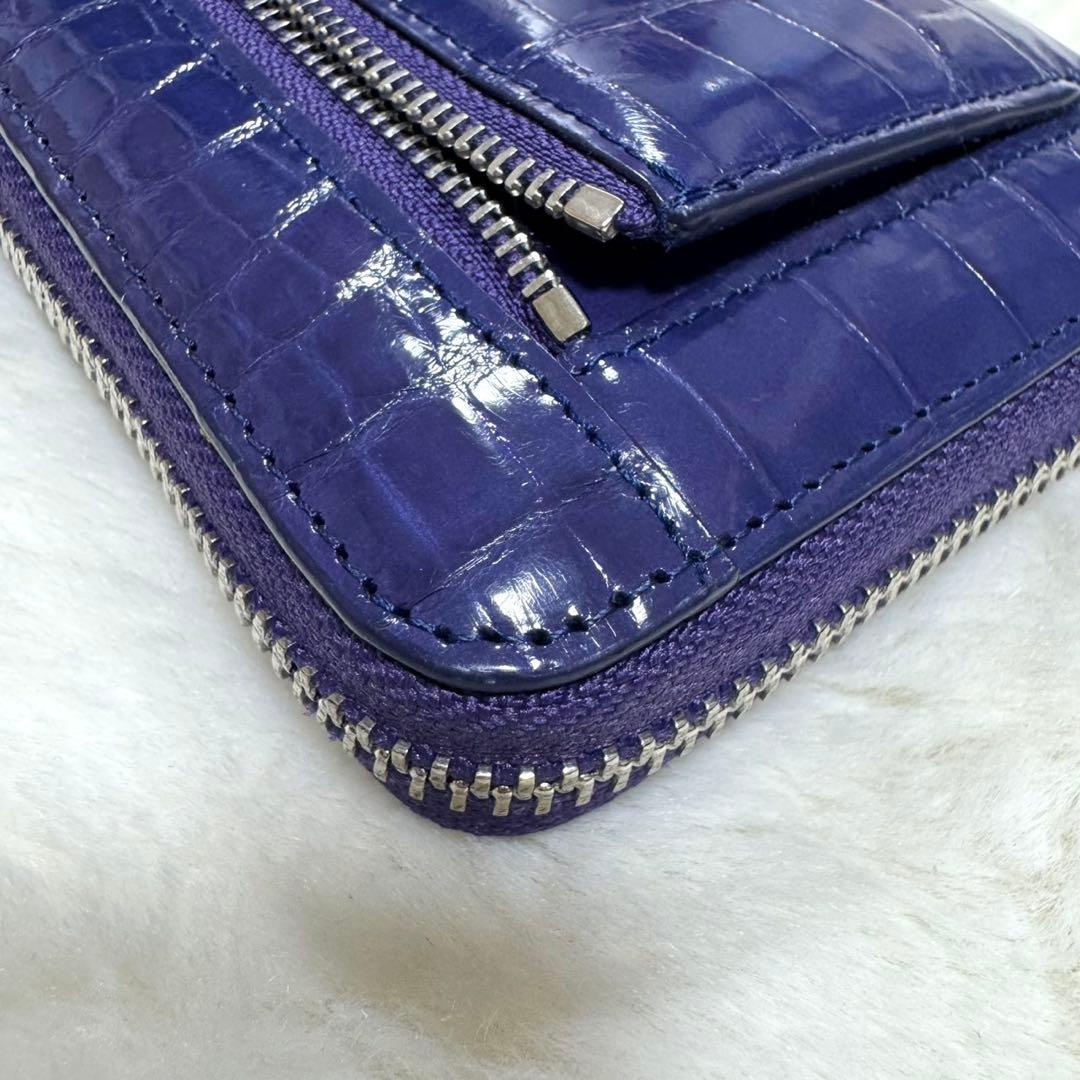 リアルクロコダイルレザー長財布　パープル　シャイニング　光沢　鰐革　ワニ　紫色