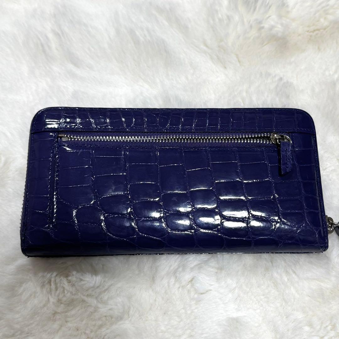 リアルクロコダイルレザー長財布　パープル　シャイニング　光沢　鰐革　ワニ　紫色