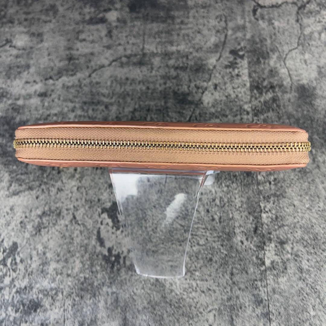 GUCCI ラブリーハート チャーム GG柄 ラウンド長財布 ピンク レザー