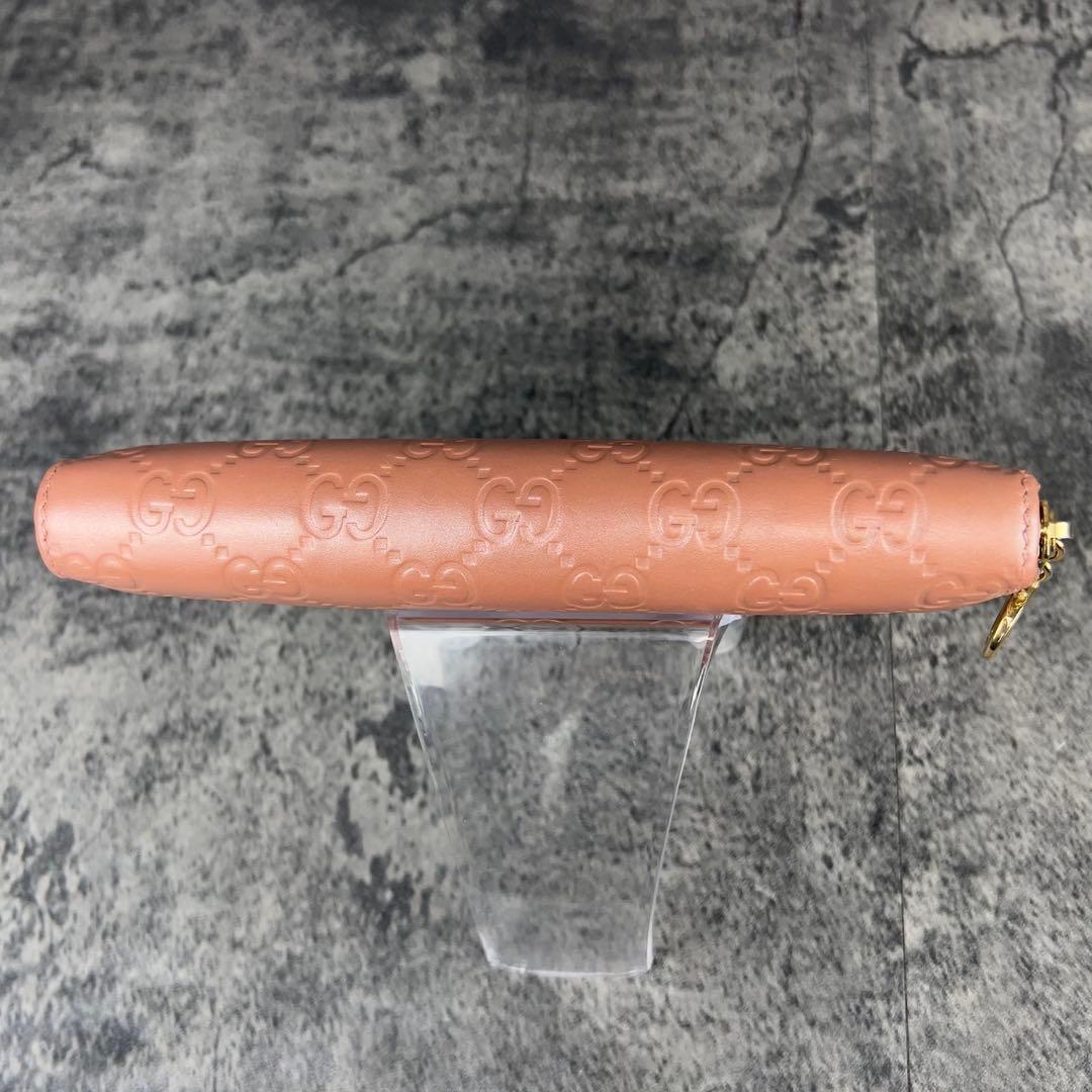 GUCCI ラブリーハート チャーム GG柄 ラウンド長財布 ピンク レザー