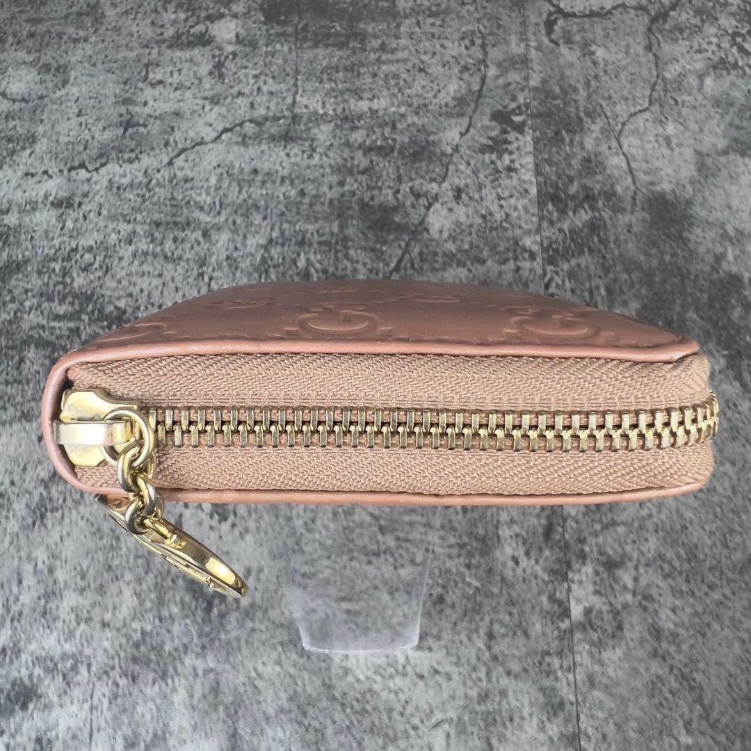 GUCCI ラブリーハート チャーム GG柄 ラウンド長財布 ピンク レザー