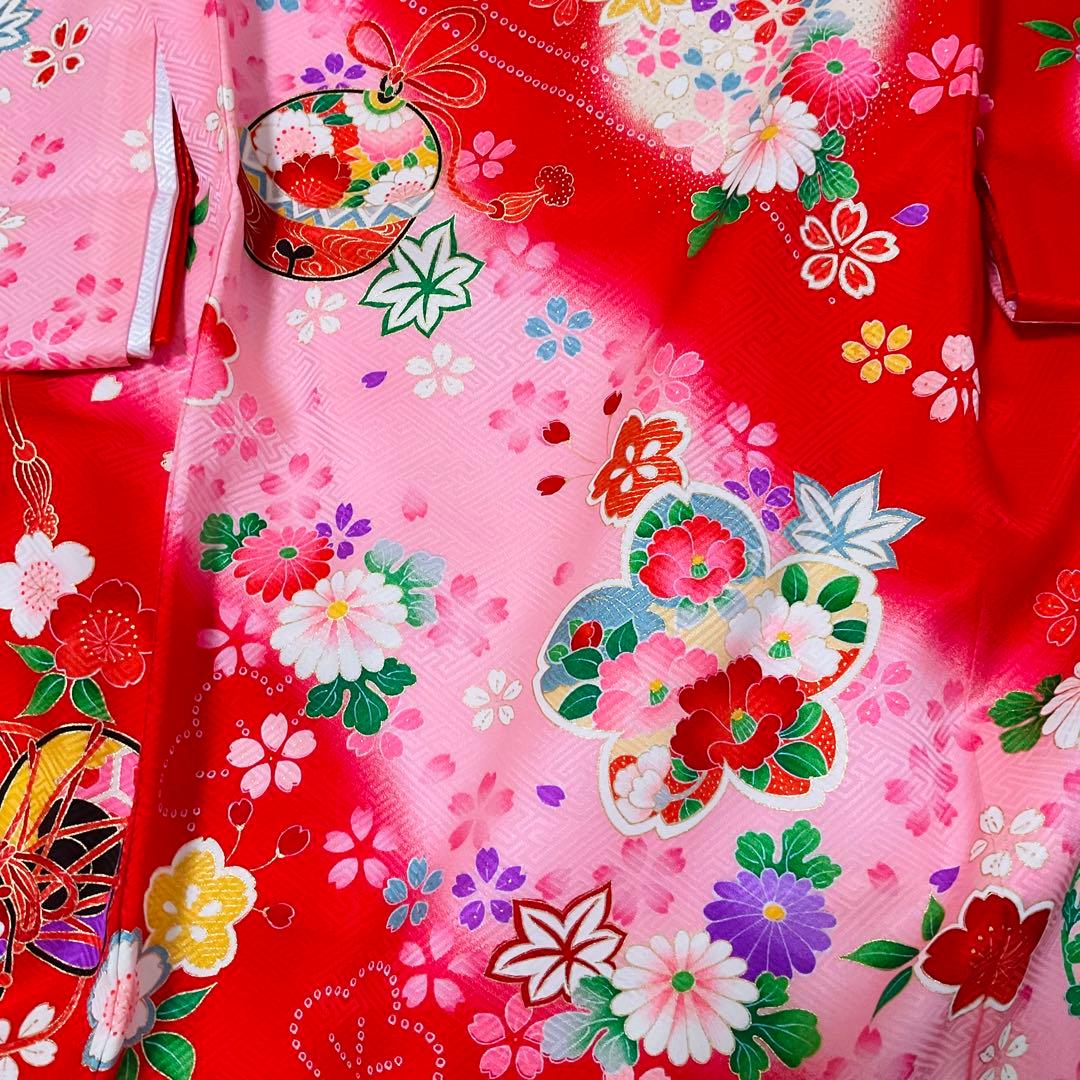 熨斗目　女児お宮参り着物　掛け着 着物と長襦袢セット　赤系　正絹