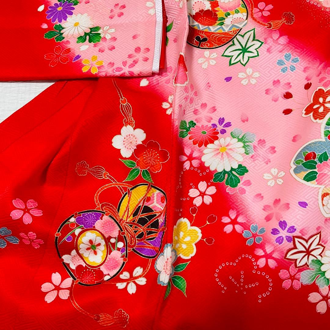 熨斗目　女児お宮参り着物　掛け着 着物と長襦袢セット　赤系　正絹