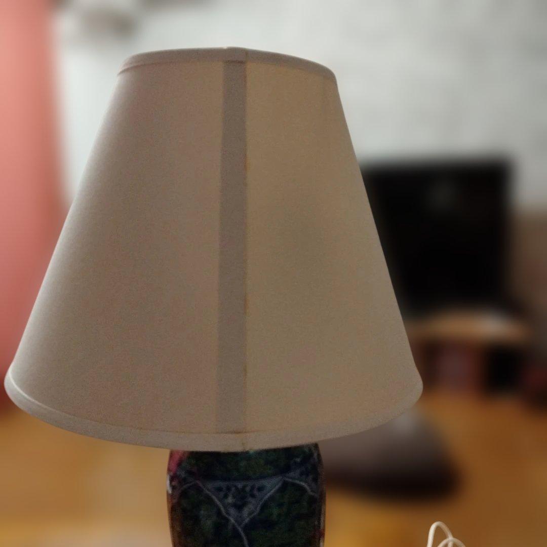 電気スタンド ランプ 照明 電球 ライト 大型 陶器 木製 青華緑彩 花柄