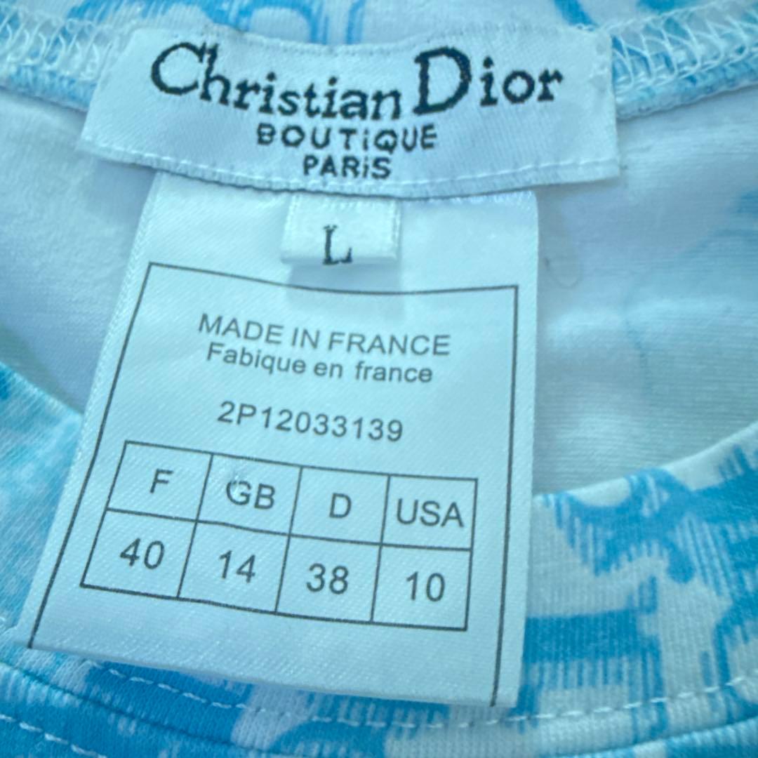クリスチャンディオール　トロッター柄タンクトップ　40 水色・白