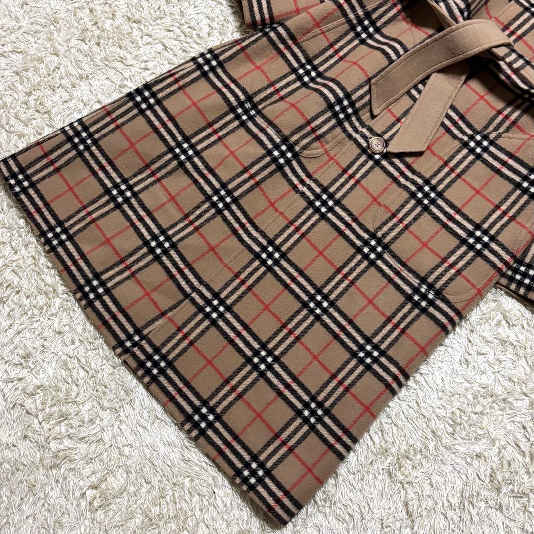 希少 バーバリー ノバチェック ロングコート リバーシブル ウール キャメル 7