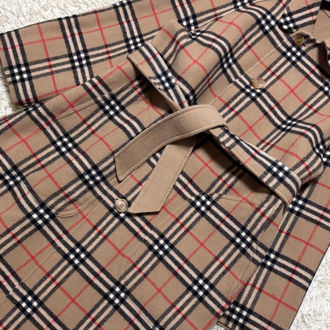 希少 バーバリー ノバチェック ロングコート リバーシブル ウール キャメル 7