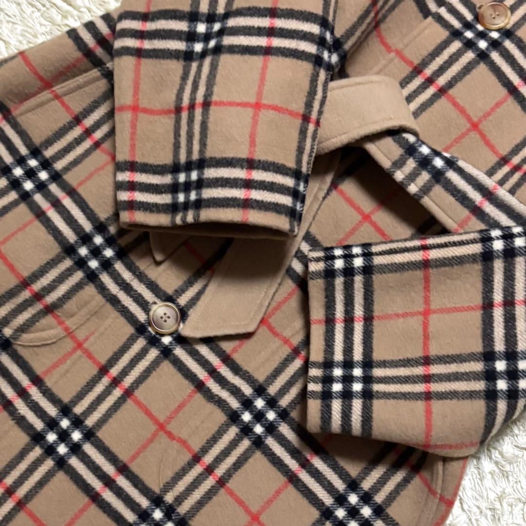 希少 バーバリー ノバチェック ロングコート リバーシブル ウール キャメル 7