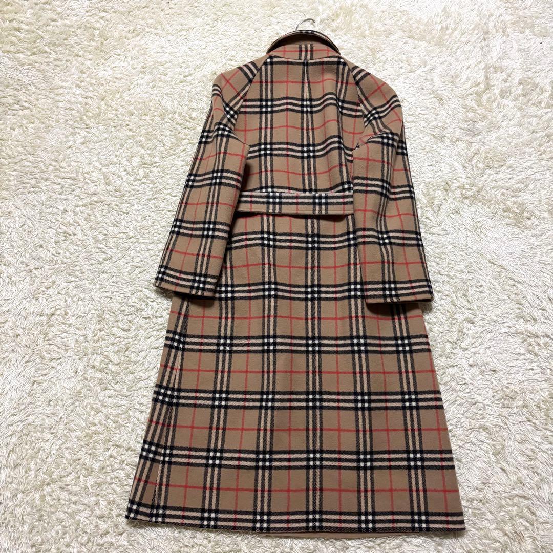 希少 バーバリー ノバチェック ロングコート リバーシブル ウール キャメル 7