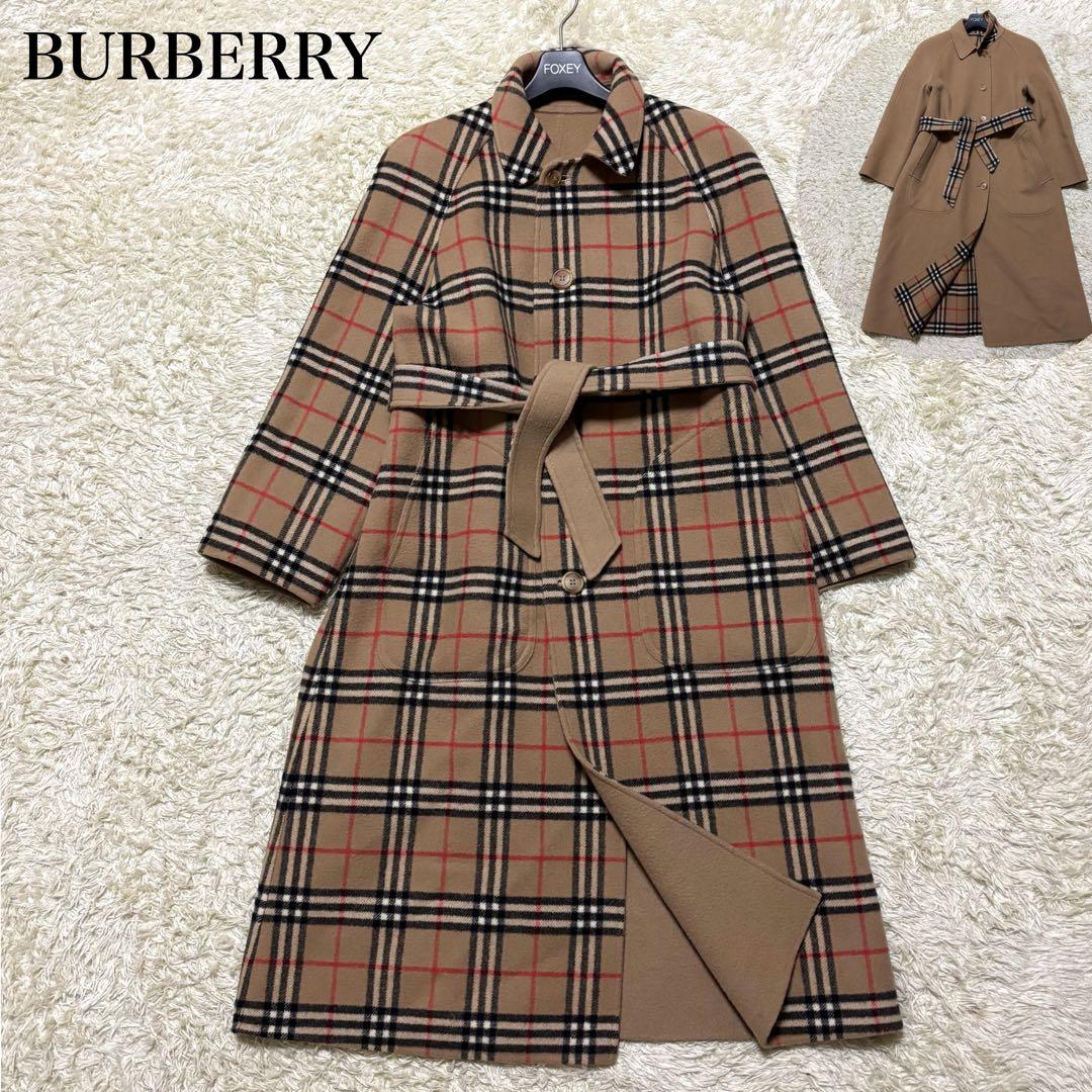 希少 バーバリー ノバチェック ロングコート リバーシブル ウール キャメル 7