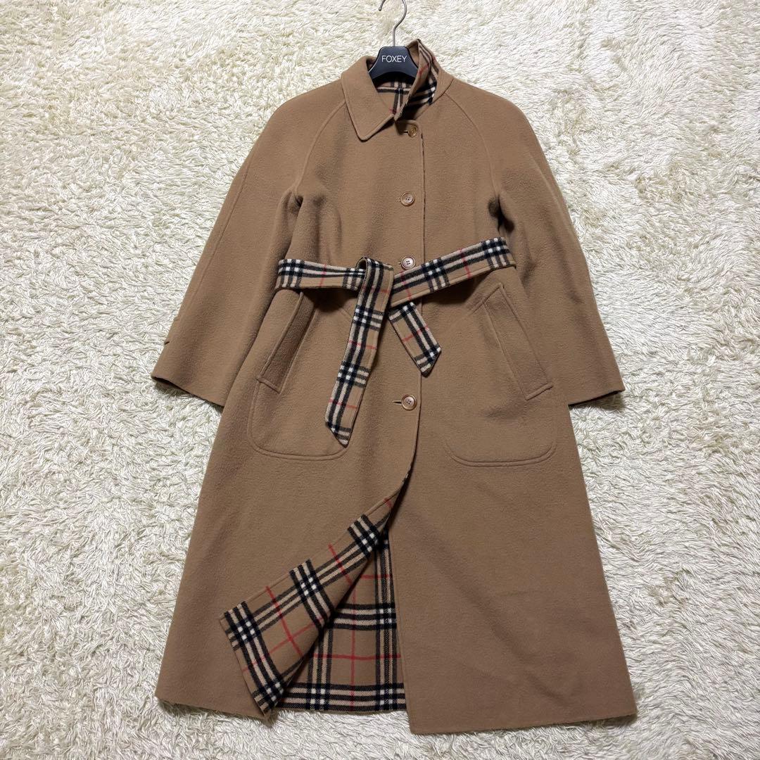 希少 バーバリー ノバチェック ロングコート リバーシブル ウール キャメル 7