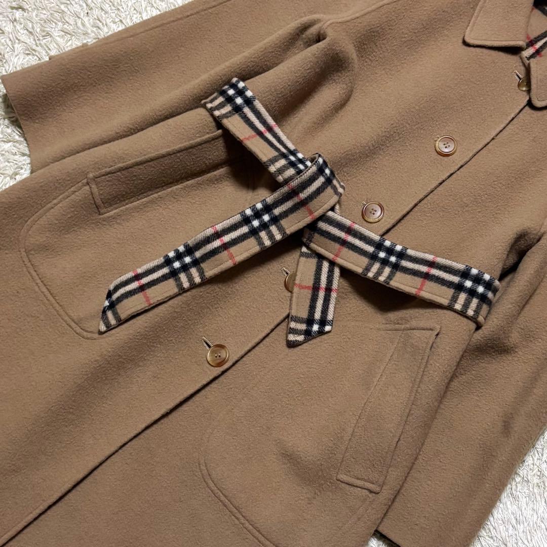 希少 バーバリー ノバチェック ロングコート リバーシブル ウール キャメル 7