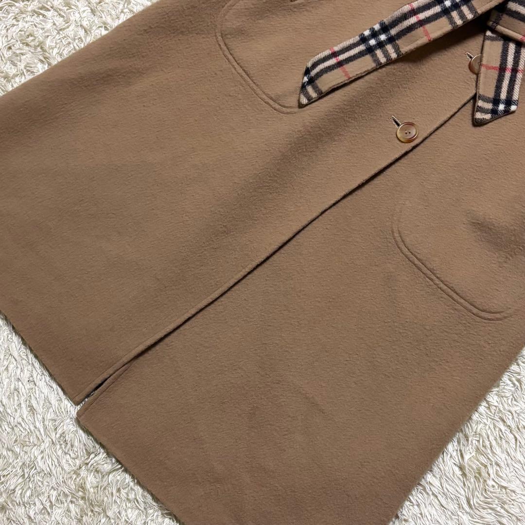 希少 バーバリー ノバチェック ロングコート リバーシブル ウール キャメル 7