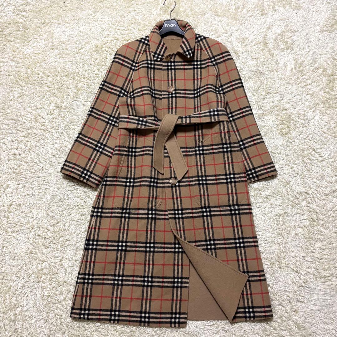 希少 バーバリー ノバチェック ロングコート リバーシブル ウール キャメル 7