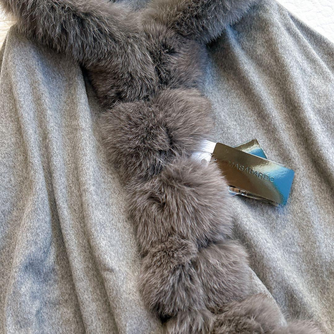 新品 SAGA FURS カシミヤ100 フォックス ラビットファー ポンチョ