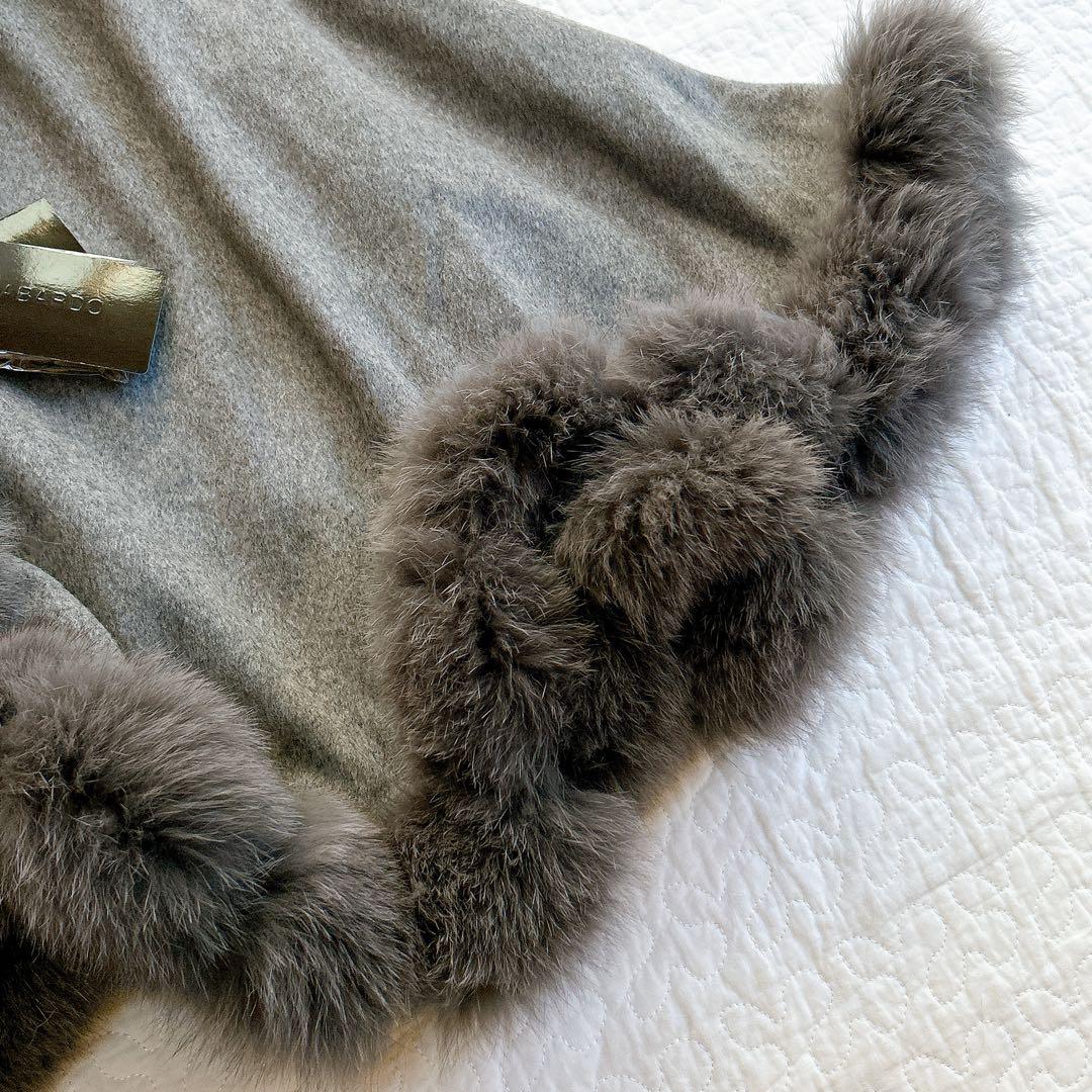 新品 SAGA FURS カシミヤ100 フォックス ラビットファー ポンチョ