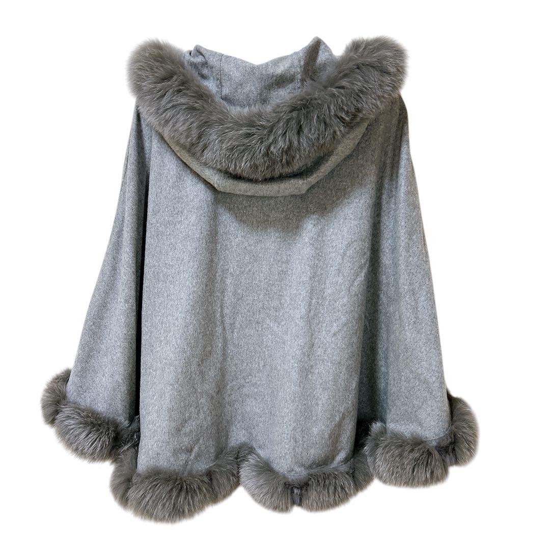 新品 SAGA FURS カシミヤ100 フォックス ラビットファー ポンチョ