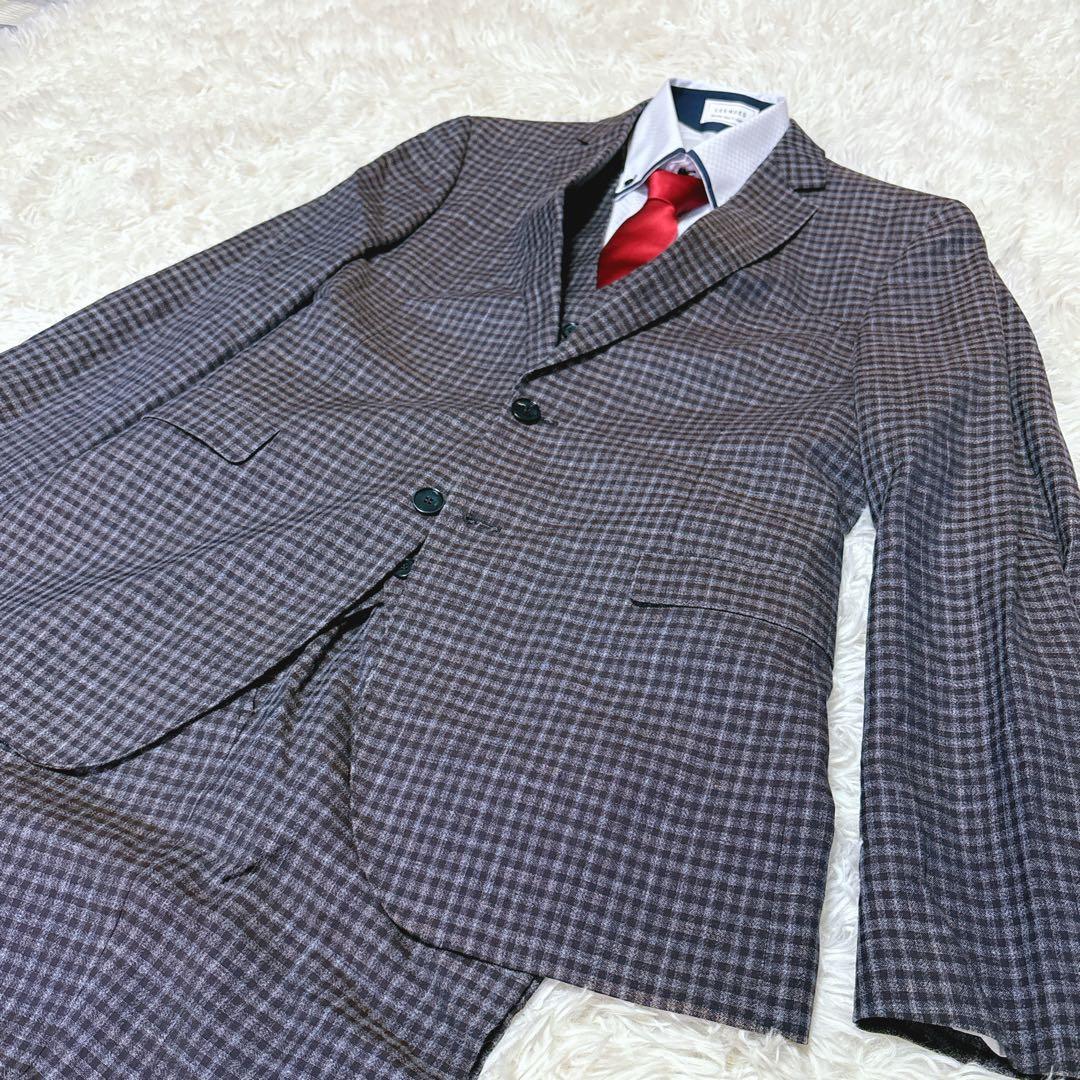 MANUEL RITS チェック柄 ビジネススーツ 50サイズ　ウール リネン