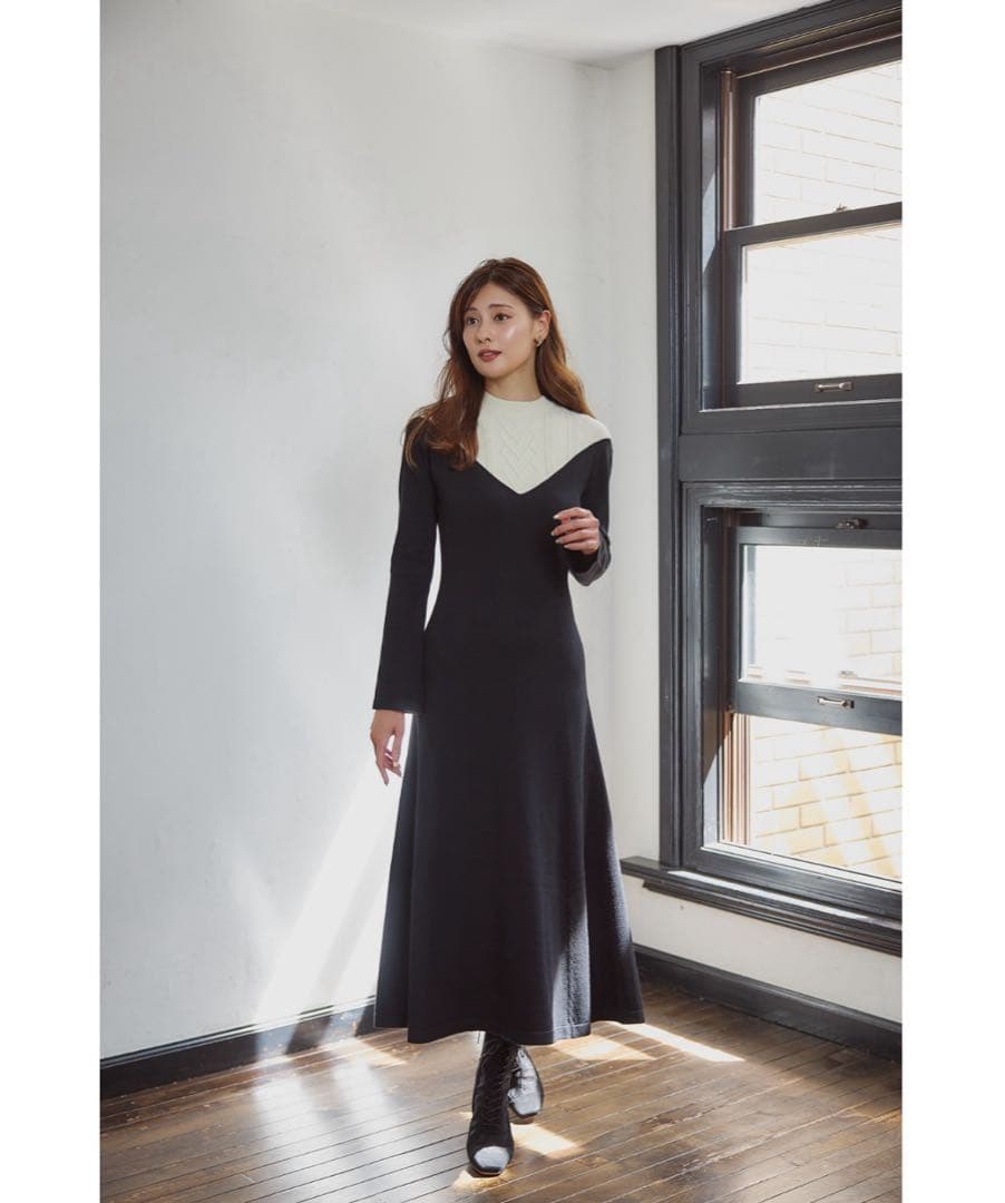 ワンピース herlipto Two-Tone Cable Knit Dress