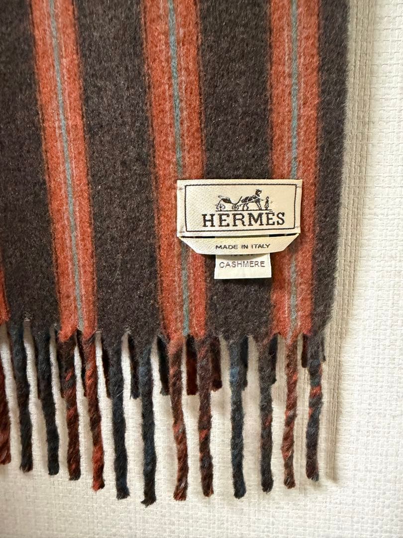 HERMES カシミヤ ストライプ マフラー　リバーシブル