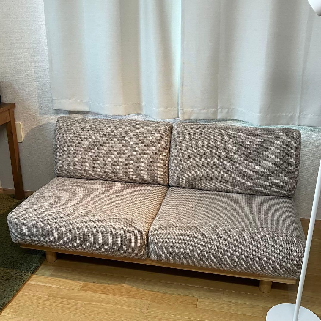 無印良品 ゆったり座れるアームレスソファ　２シーター　ポリエステル平織ベージュ