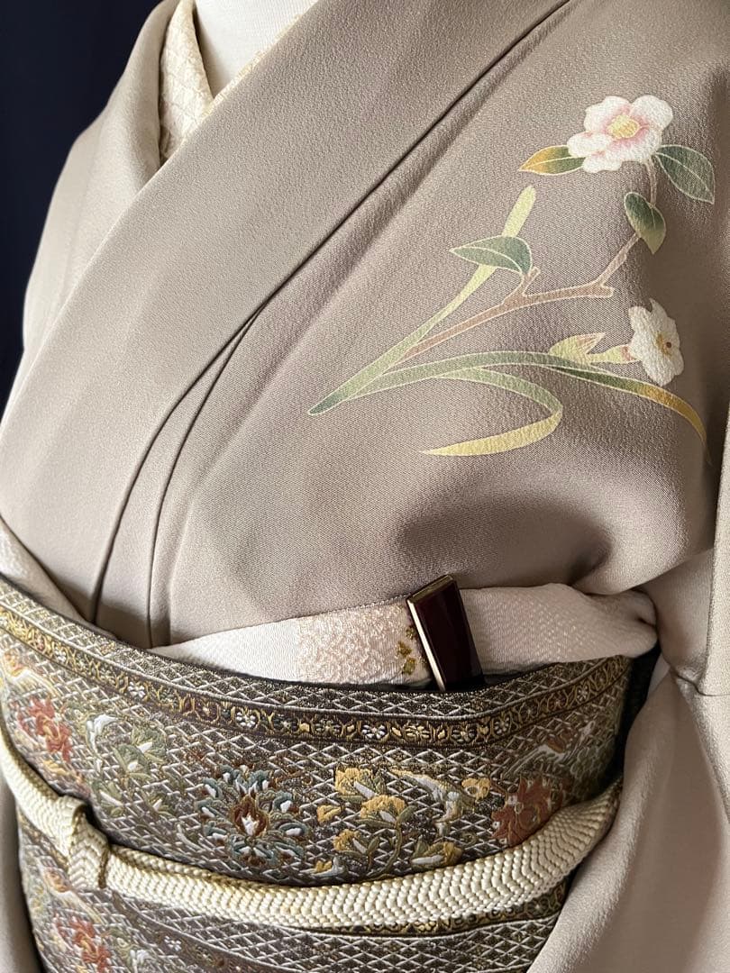 【訪問着】京加賀友禅　松本健一　優美な手描き友禅　亜麻色　＋　身幅直し