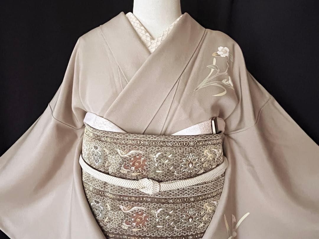 【訪問着】京加賀友禅　松本健一　優美な手描き友禅　亜麻色　＋　身幅直し