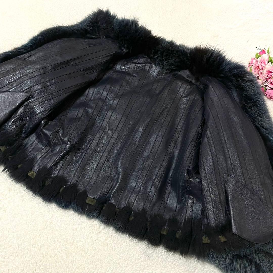 ボリューム◎カラーフォックス ブルー系 ファーコート 毛皮 FOX リバーシブル