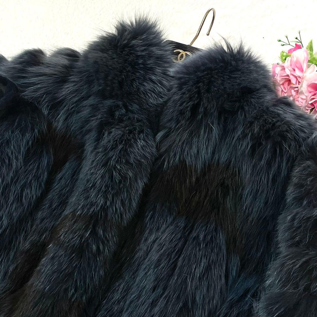 ボリューム◎カラーフォックス ブルー系 ファーコート 毛皮 FOX リバーシブル