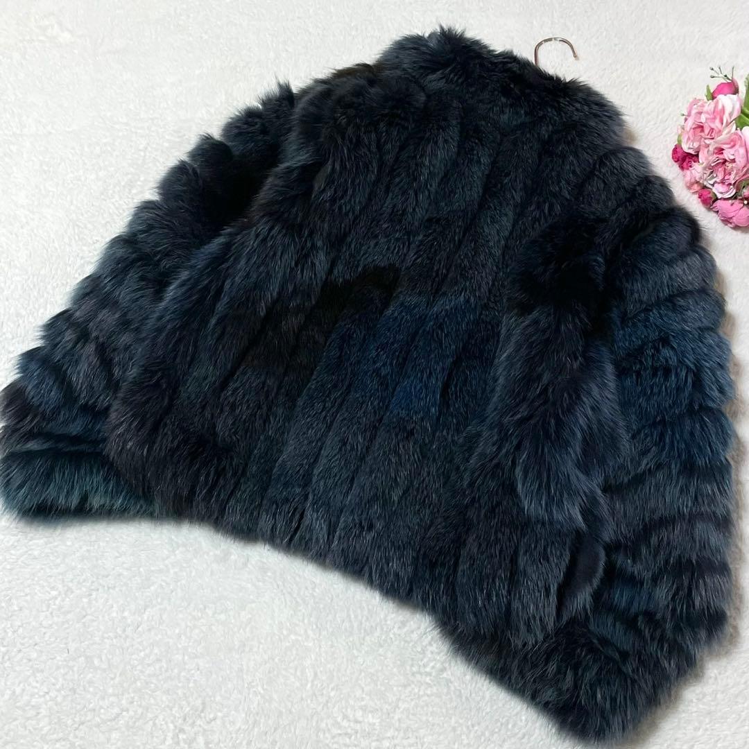 ボリューム◎カラーフォックス ブルー系 ファーコート 毛皮 FOX リバーシブル